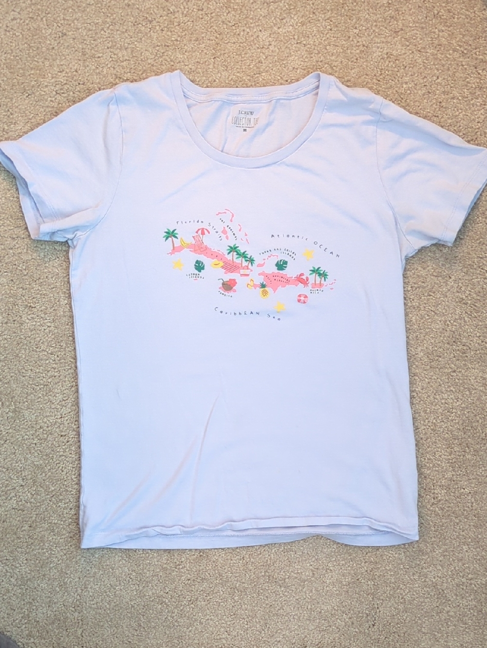 J. Crew Pale Blue Collector Tee With Caribbean Island Design- M